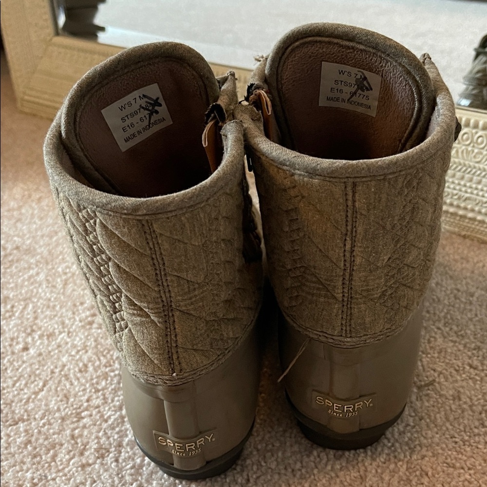 Sperry Khaki Quilted Duck Boots - Picture 2 of 4